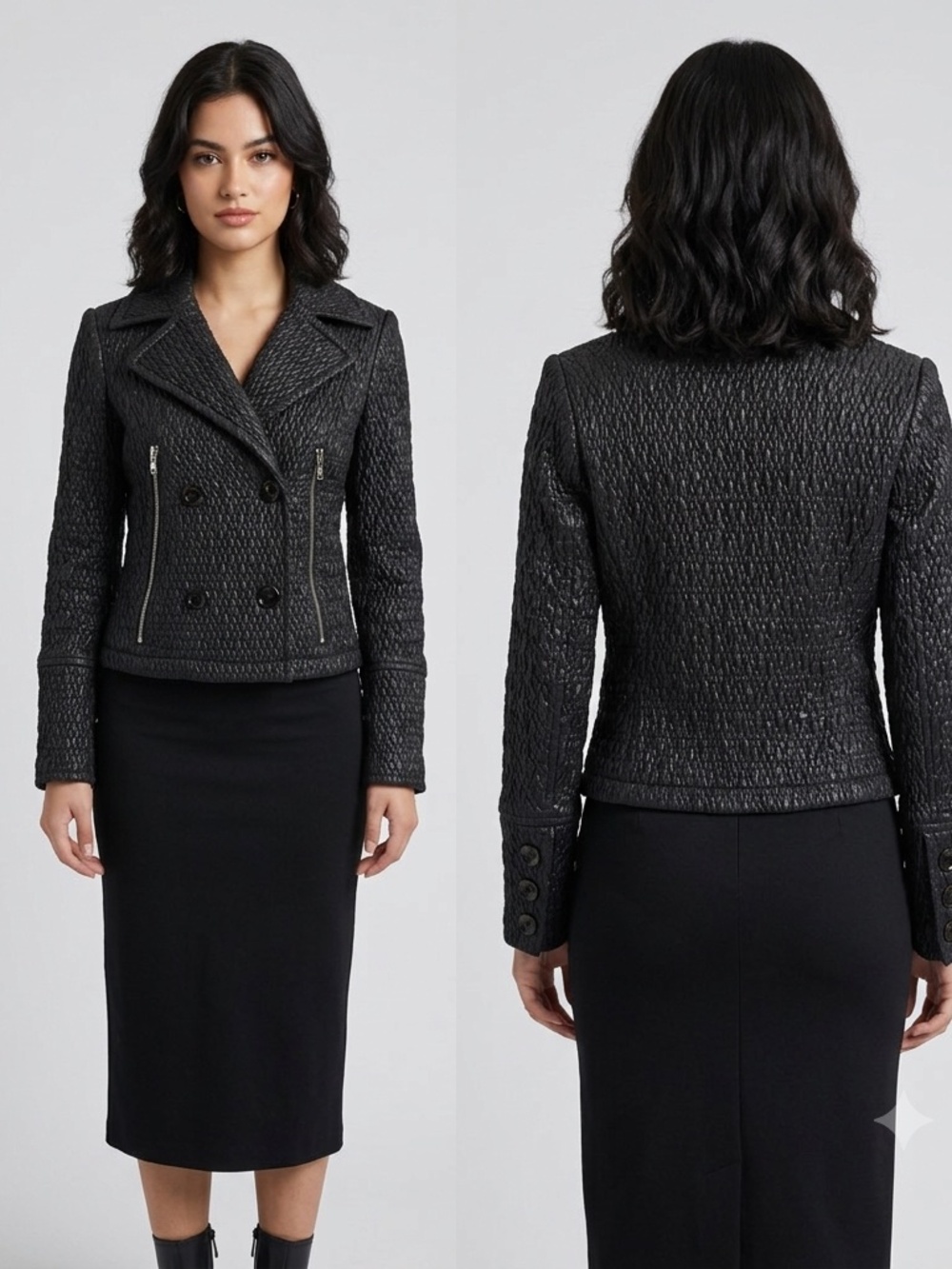 Black Quilted Double Breasted Jacket